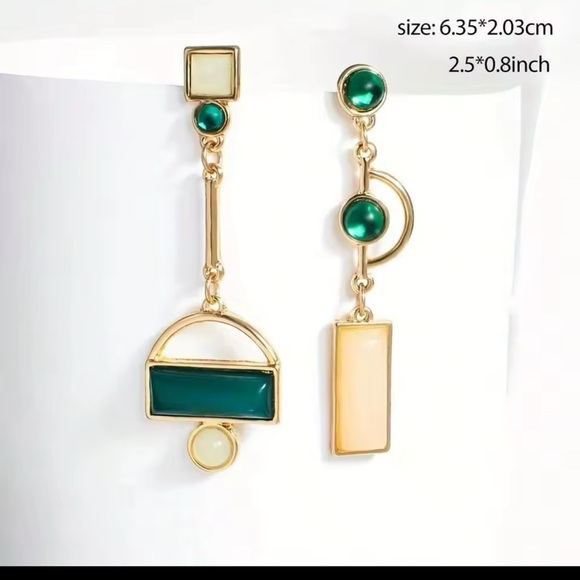 Anthropologie Gold and Green Asymmetrical Geometric Earrings - Picture 10 of 15